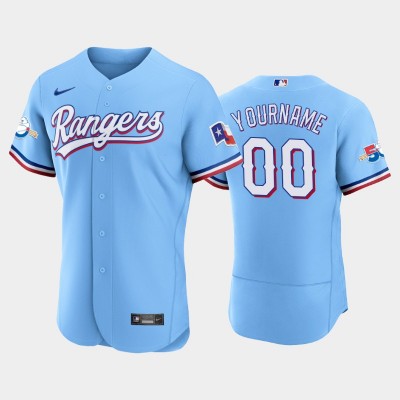 Texas Rangers Custom Authentic 50th Anniversary Men's Nike Alternate MLB Jersey Light Blue